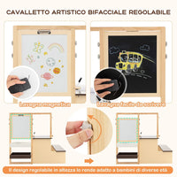 Set 3 in 1 Tavolo e Sedie per Bambini 3+ Anni, Tavolo in Legno Sicuro con Lavagna Cancellabile, Magnetica, Cavalletto Regolabile, Libreria e Accessori Artistici, per Disegno (Caffè)
