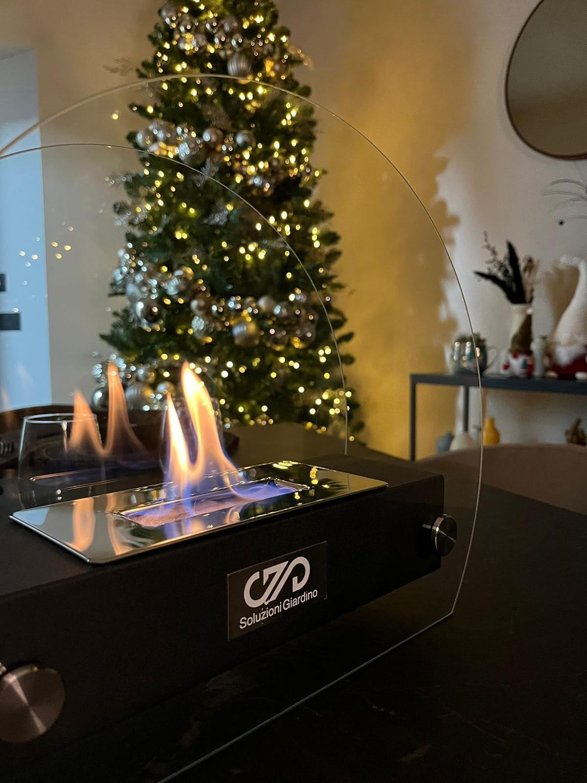 Camino etanolo da tavolo per interni ed esterni 35x12x28 cm, Mini camino bioetanolo da tavol, Bruciatore a bioetanolo per Atmosfera