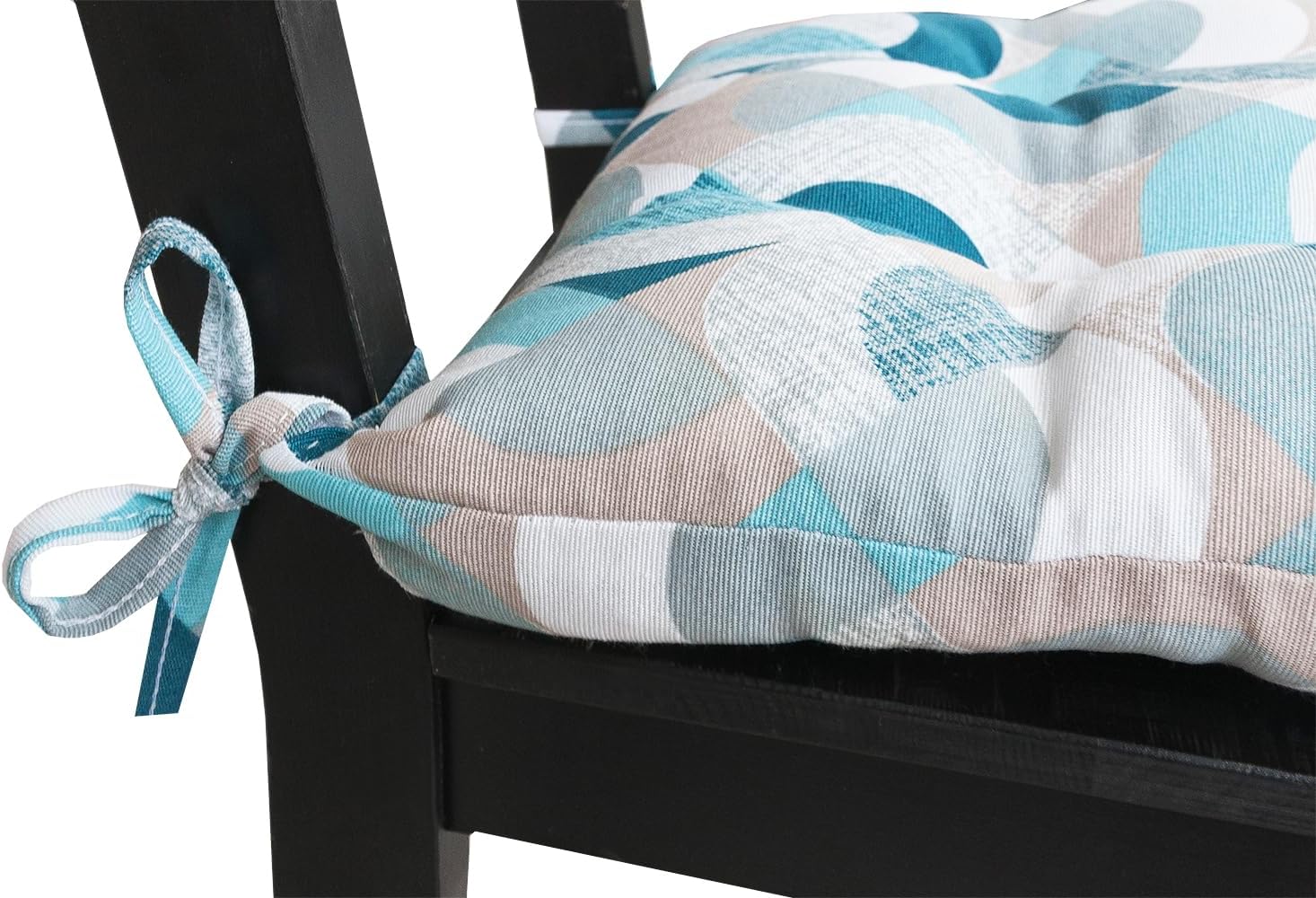 Set 4 Cuscini Sedia Moderni Morbidi Universali A Cerchi Azzurri Blu Coprisedie Cotone Lavabili