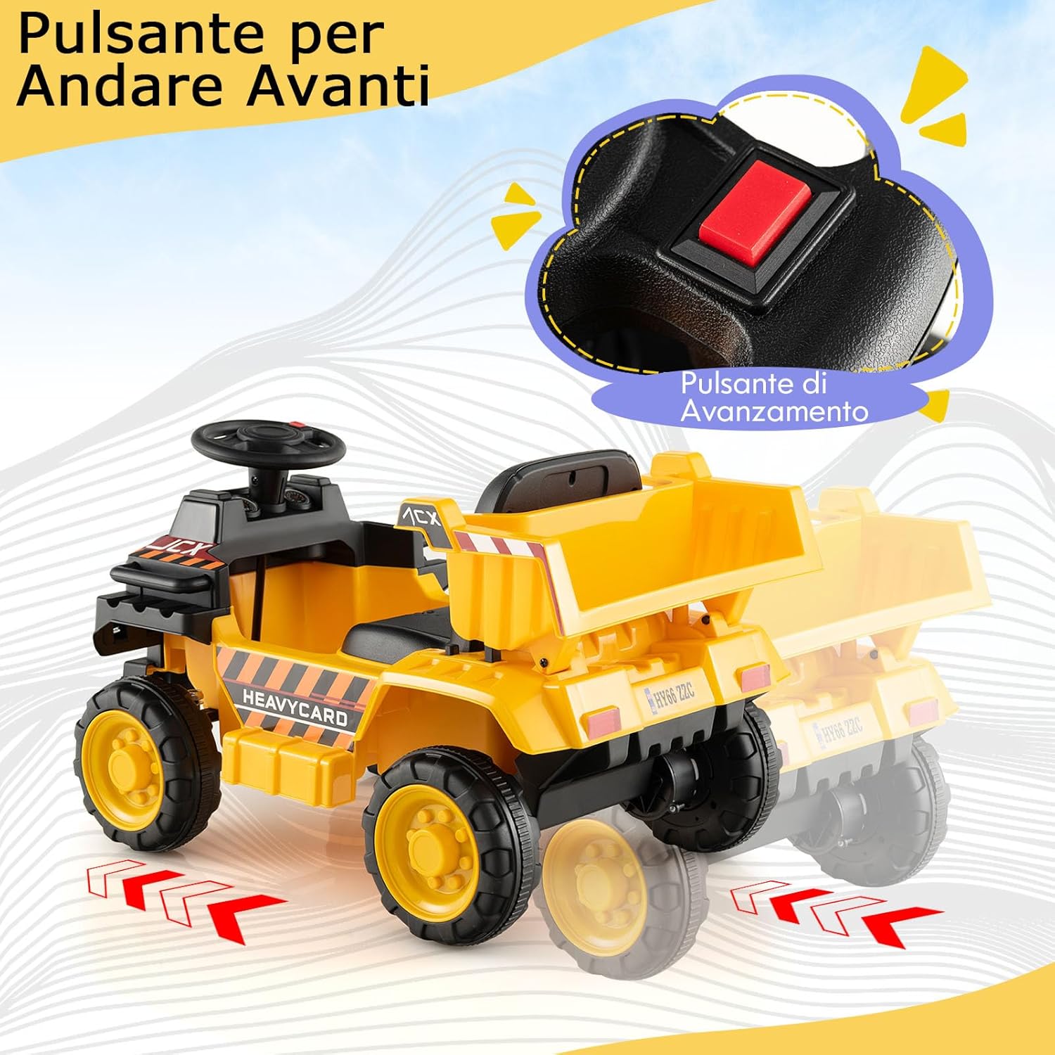 6V Veicolo da Costruzione Cavalcabile per Bambini, con Ruote Resistenti all'Usura Casco di Sicurezza, Escavatore Giocattolo, 44x65,5x40 cm