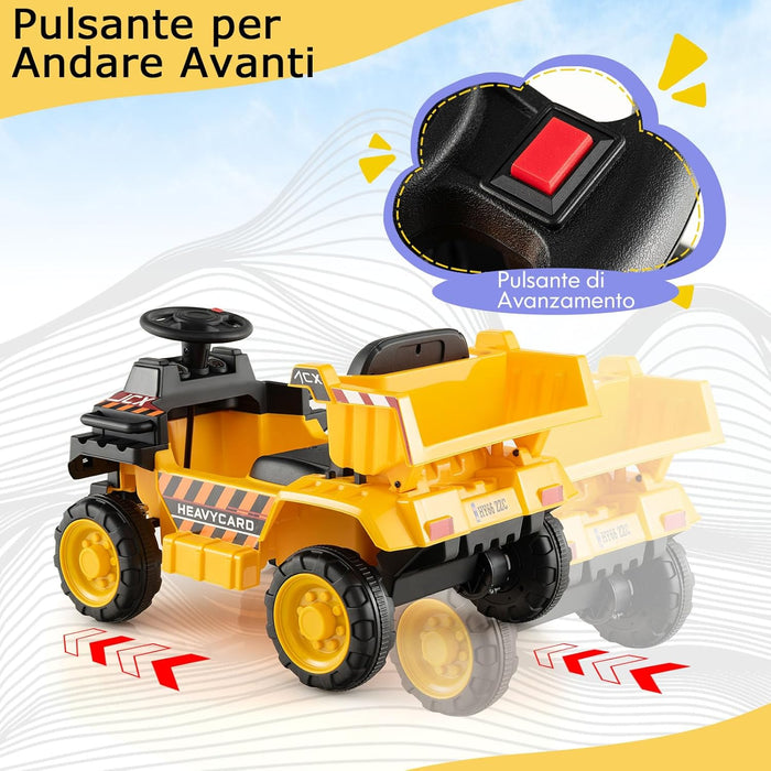 6V Veicolo da Costruzione Cavalcabile per Bambini, con Ruote Resistenti all'Usura Casco di Sicurezza, Escavatore Giocattolo, 44x65,5x40 cm