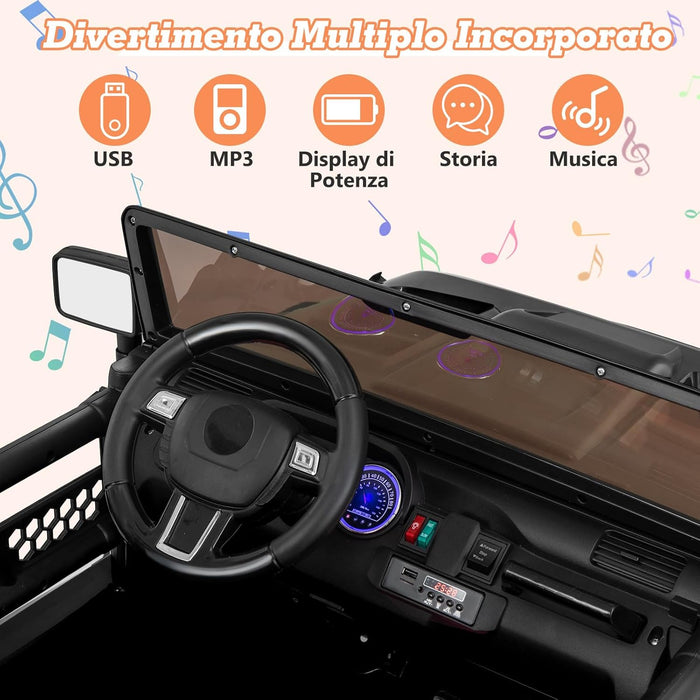 24V Macchina per Bambini con Telecomando, Auto Elettrica per Bambini 2 Posti, con Musica Storie USB, Partenza Lenta, Velocità 3,9-5,9 km/h, 3+ Anni (Nero)