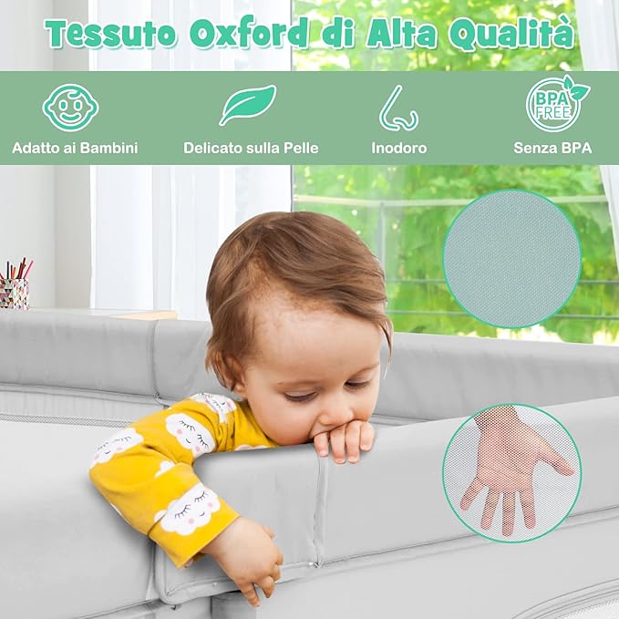Box per Bambini, Centro Attivit¨¤ Portatile con Cancelli di Sicurezza, con Ventose Antiscivolo, Pareti a Rete Traspirante e 4 Anelli per Bambini, con 50 Palline, 206 x 185,5 x 68CM (grigio)
