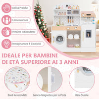 Cucina Giocattolo con Macchina da Caffè e del Ghiaccio, Cucina per Bambini in Legno con Lavatrice, Microonde, Fornelli e Lavandino, Set Cucina con 27 Accessori, 106 x 30 x 105 cm (Bianco)