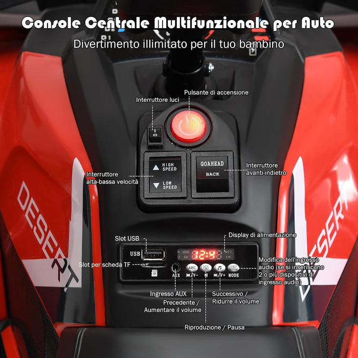12 V Quad Elettrico per Bambini, Auto Elettrica Cavalcabile con Luci LED e Musica, Velocità fino a 8 km/h, per Bambini 3+ anni (Rosso)