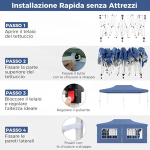 Gazebo da Giardino 3 x 6 m, Tendone per Feste con 6 Pannelli Laterali Rimovibili, con Borsa da Trasporto, Design Pop-up, per Matrimonio Eventi e Barbecue (Blu)