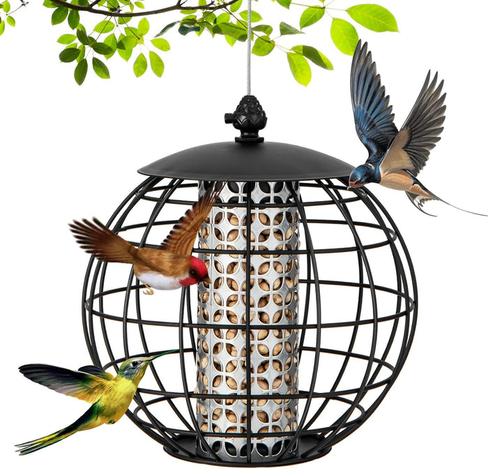Mangiatoia per Uccellini da Esterno Antiscoiattolo, Mangiatoia per Uccelli Selvatici in Metallo Resistente, Ideale per Giardino, Balcone e Terrazza, Capacità 3 KG