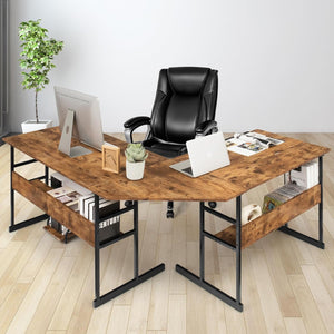 Scrivania Angolare 170 CM, Scrivania per Computer ad Angolo Moderna con Piano Inclinabile, Scaffale Inferiore e Supporto per CPU, Scrivania a Forma di L per Ufficio e Studio (Marrone)