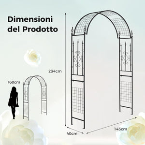 Arco da Giardino per Rampicanti, Arco da Giardino Supporto per Rose in Metallo Zincato Resistente, Arco Decorativo a Cupola per Feste e Ceremonie, 143 x 40 x 234 cm, Nero