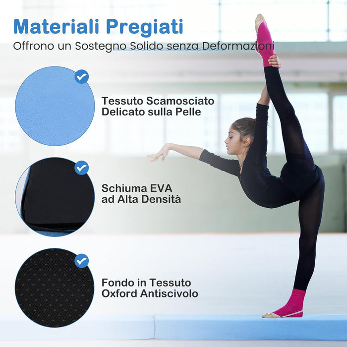 Trave Ginnastica Artistica per Bambini 210 cm, Trave di Equilibrio Pieghevole e Portatile per Casa con Manici, Copertura in Suede Rimovibile e Fondo Antiscivolo