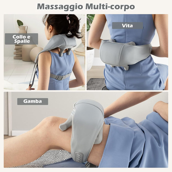 Massaggiatore Cervicale, Massaggiatore Shiatsu per Collo e Spalle Senza Fili con Impasto Profondo 4D dei Tessuti con Riscaldamento, 2 Modalità e 2 Livelli di Intensità (Grigio)
