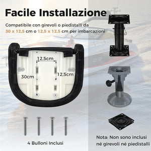 Sedia per Barca, Sedile da Barca con Supporto per Schienale e Cuscino, Rivestimento in Pelle PVC Impermeabile, Schienale Alto 53 cm, Seduta da Barca da Pesca e Escursioni