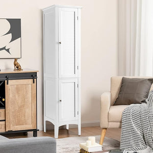 Mobile da Bagno Alto con 2 Ante, Armadio da Terra con 5 Vani, Mobile Colonna per Bagno Cucina Soggiorno, 37 x 37 x 160 cm (Bianco)