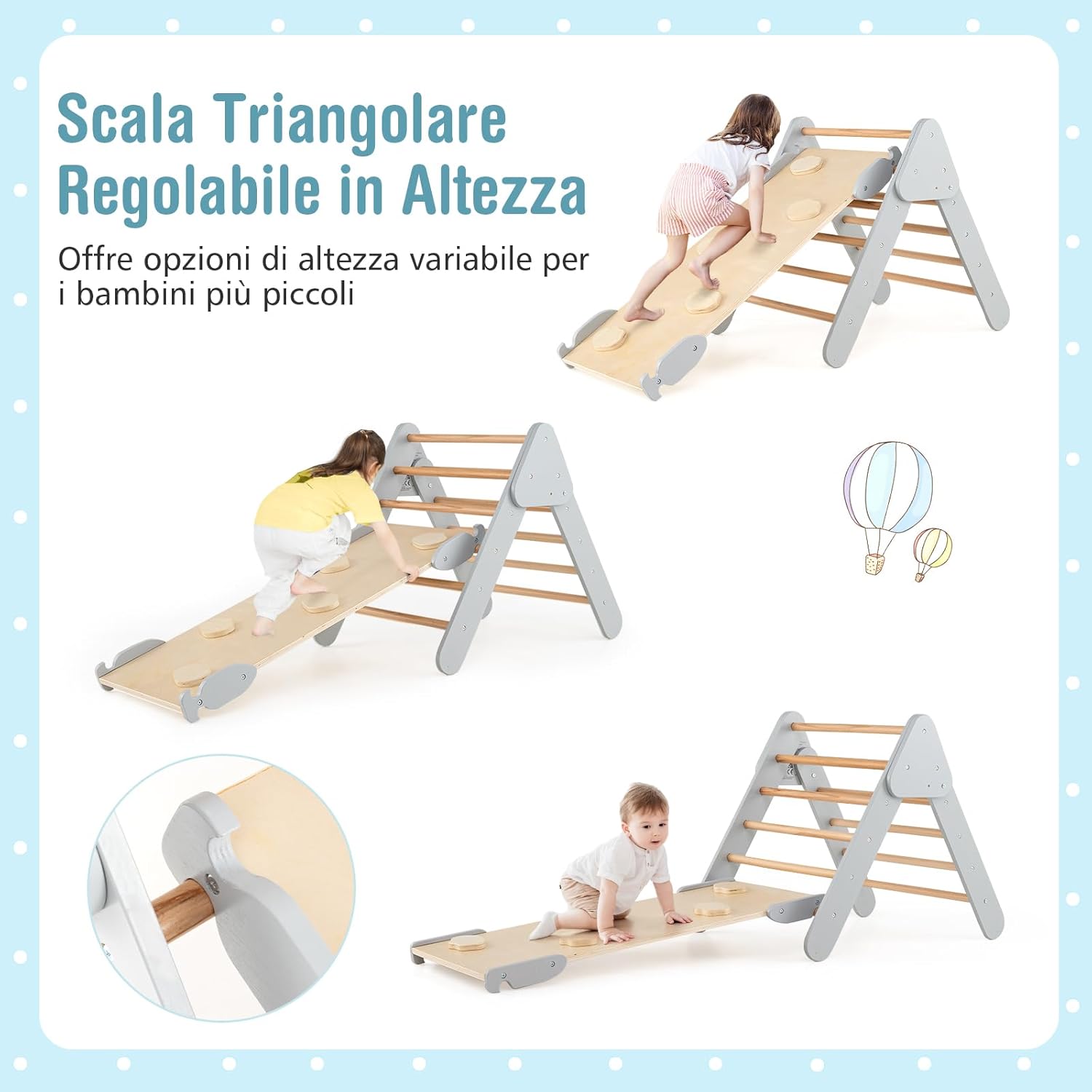 3 in 1 Set da Arrampicata per Bambini, Giocattoli da Arrampicata a Triangolo con Triangolo Arco e Salita, Ideale per Bambini 1 Anni + (Grigio)