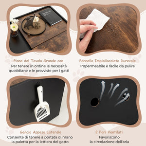 Mobile per Lettiera per Gatti con Cassetto Estraibile, Ruote Girevoli, Anta a Ribalta, Mobile Nascondi Lettiera per Gatti in Legno per Gattini e Gatti di Grandi Dimensioni