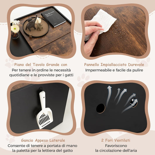 Mobile per Lettiera per Gatti con Cassetto Estraibile, Ruote Girevoli, Anta a Ribalta, Mobile Nascondi Lettiera per Gatti in Legno per Gattini e Gatti di Grandi Dimensioni