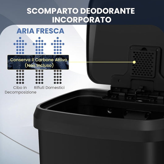 Bidone per Pattumiera, Pattumiera da Cucina in Acciaio Inossidabile con Pedale, Coperchio e Scomparto Deodorante, Ideale per Casa Ufficio (Nero, 68L)