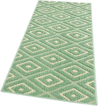 Tappeto Casa Cucina Rombi 3D 50X145 Cm Bordato Moderno Assorbente Antiscivolo Verde