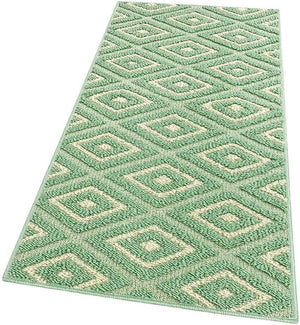Tappeto Casa Cucina Rombi 3D 50X145 Cm Bordato Moderno Assorbente Antiscivolo Verde