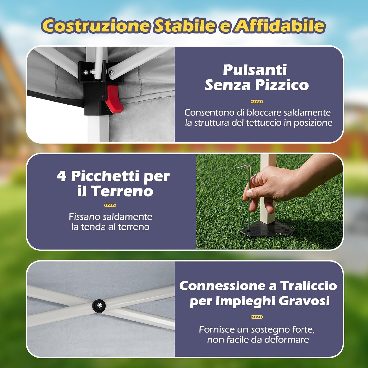 Gazebo Pop-up da Esterno 3 x 3 m, Gezebo Pieghevole con 1 Parete Laterale, Zaino Portatile e 4 Picchetti, Tendone Impermeabile e Resistente per Campeggio e Feste (Nero)