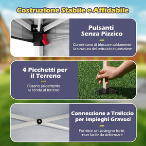 Gazebo Pop-up da Esterno 3 x 3 m, Gezebo Pieghevole con 1 Parete Laterale, Zaino Portatile e 4 Picchetti, Tendone Impermeabile e Resistente per Campeggio e Feste (Nero)