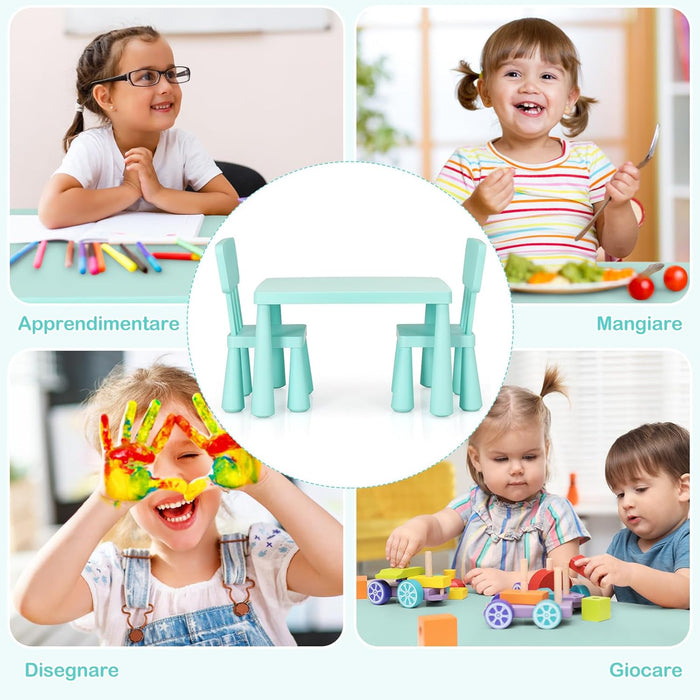 Set di Tavolo e Sedie per Bambini, Multifunzione, Tavolo e 2 Sedie da Gioco, 76,5 x 54,5 x 49,5 cm (Verde)