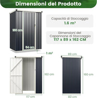 Casetta da Giardino 1 m², Capanno Attrezzi in Metallo Zincato con Porta Bloccabile e Tetto Inclinato, Struttura a Scatto Pratica, Armadio da Esterno con Kit di Viti di Espansione e Tappo