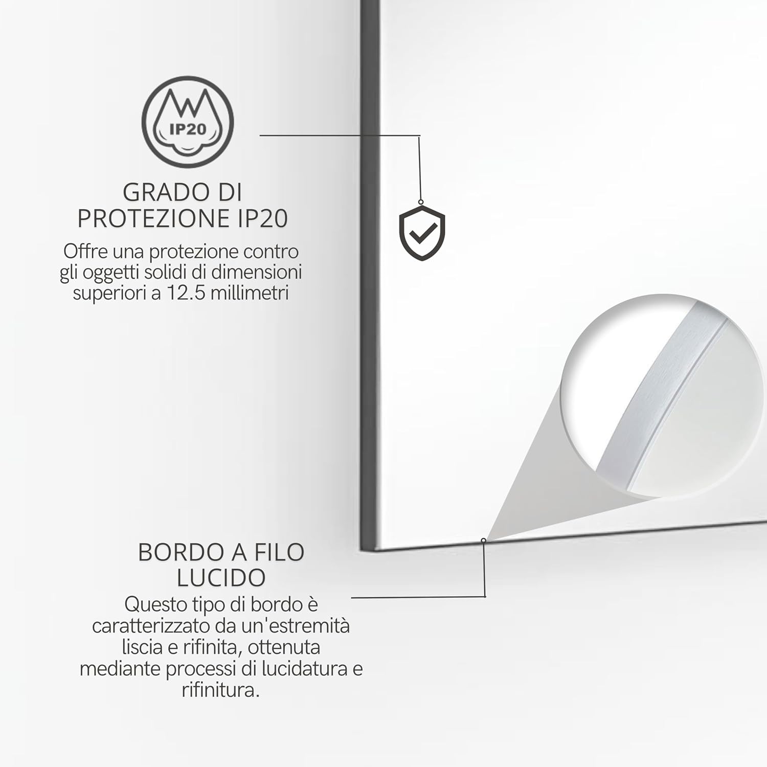 Specchio Bagno LED 4000K Posteriore ZIRCONE 100x70 cm, Specchio Retroilluminato Bagno
