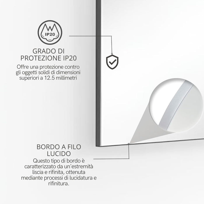 Specchio Bagno LED 4000K Posteriore ZIRCONE 100x70 cm, Specchio Retroilluminato Bagno