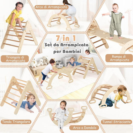 4 in 1 Set da Arrampicata per Bambini, Giocattoli da Arrampicata a Triangolo con Triangolo Arco e Salita, Ideale per Bambini 1 Anni + (Naturale)