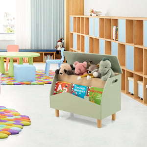 Scaffale dei Giocattoli per Bambini in Legno, Libreria per Bambini con Ripiano Espositivo e Contenitore con Coperchio Apribile, Ideale per Cameretta e Nido, 60 x 30 x 44 cm (Verde)