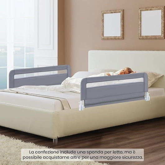 Sponda da Letto per Bambini 100/120 cm, Barriera Pieghevole per Letto, con Cintura di Sicurezza, Sponda di Sicurezza per Bambini, per Letti Singoli, Doppi, 100/120 x 41 x 42 cm (100 cm,Grigio)
