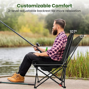 Sedia da Campeggio Portatile, Sedia Pieghevole Imbottita con Schienale Regolabile e Tasca Laterale, Seduta da Giardino in Metallo con Borsa da Trasporto, Portata 150 kg