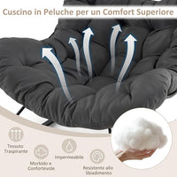 Sedia a Dondolo, Poltrona Relax Ergonomica, Poltrona Sovradimensionato con Cuscino Imbottito, Sedia a Uovo con Struttura Metallica, per Soggiorno Portico Giardino, Portata 205 kg (Grigio)