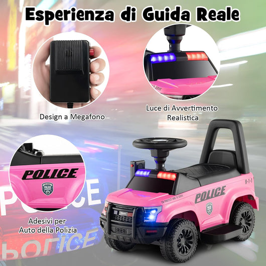 Auto Elettrica per Bambini, Auto della Polizia Giocattolo con Clacson Luce di Avvertimento e Suono della Sirena, Velocità 3 km/h, per Bambini 18-60 Mesi (Rosa)