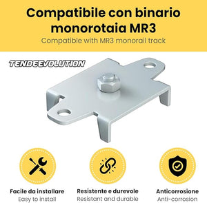 Staffa Acciaio Zincato per Monorotaia MR3 – Montaggio a Soffitto