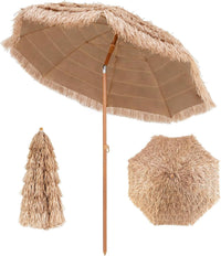 Ombrellone di Paglia in PP 208 cm, Ombrellone da Spiaggia Pieghevole, Parasole Hawaiano con Inclinabile in Metallo, Resistente all'Acqua e al Sole, per Spiaggia Giardino Balcone