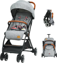 Passeggino Ultraleggero per Bambini 0-36 Mesi, Passeggino Compatto a Ombrello, per Viaggio, Aereo, Pieghevole, Regolabile, con Cintura di Sicurezza, Ruote, Freno, Parasole, Cesto, Grigio