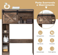 Mobile Salva Spazio Sopra WC, Organizzatore del Bagno in Legno con Porta e 3 Ripiani di Stoccaggio, per Bagno Lavanderia, 84x17x128 cm (Marrone)