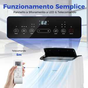 Condizionatore Portatile Caldo e Freddo, 14000BTU/4kW, 6 in 1 Con Raffreddamento, Riscaldamento, Ventola, Deumidificazione, Modalità Notturna e WiFi, 24H Timer, R290 (14000BTU|65m²) [Classe di efficienza energetica A]