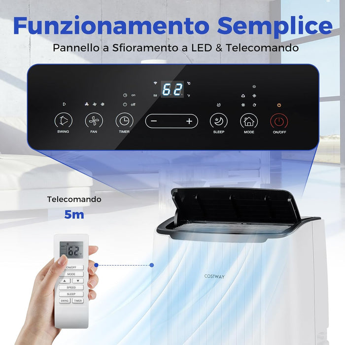 Condizionatore Portatile Caldo e Freddo, 14000BTU/4kW, 6 in 1 Con Raffreddamento, Riscaldamento, Ventola, Deumidificazione, Modalità Notturna e WiFi, 24H Timer, R290 (14000BTU|65m²) [Classe di efficienza energetica A]