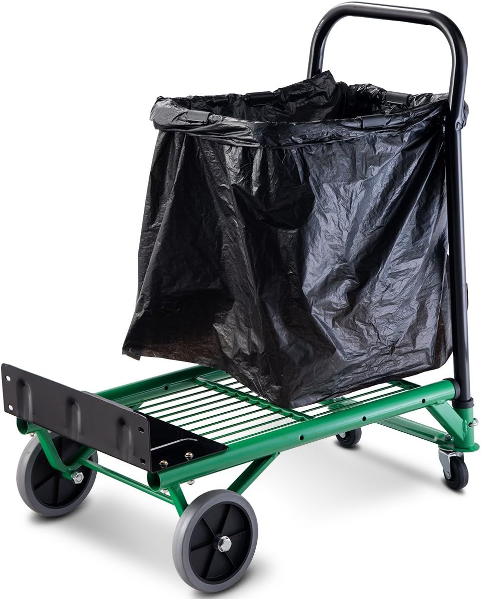 Carrello Per Trasporto Pieghevole, 2 in 1, Portapacchi Carrello per Trasporto di Sacchi in Acciaio, Altezza Regolabile, Capacità di Carico Fino a 90 kg