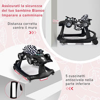 Girello per Bambini 4 in 1, Girello Pieghevole con Altezza e Velocità Regolabili, Carillon con Luci, Volante e Sedile, Primi Passi per Bambini 6-18 Mesi, Portata 15 kg (Nero)