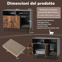 Mobile per Lettiera Gatti con Tira graffi, Gambe Inclinate in Metallo e 2 Ripiani per Riporre gli Oggetti, Casetta in Legno da Interno per Gattini e Gatti Grandi, 90 x 50 x 69 cm