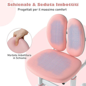 Sedia da Scrivania per Bambini 3+ Anni, Sedia Imbottita per Studiare con Doppio Supporto Lombare e Altezza Regolabile, Chair da Compiti per Casa e Scuola, Portata 100 kg (Rosa)