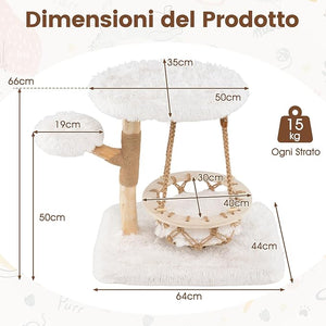 Albero per Gatti, Tiragraffi per Gattini Moderna con Dondolo Appeso, Tiragraffi e Piattaforme Imbottite, Mobili per Gatti per Arrampicata Interna