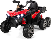 12V Quad Elettrico per Bambini, Macchina Elettrica per Bambini con 6 Ruote 4 Motori Baule Posteriore Luci LED e Musica, Trazione Integrale, 3-6 km/h, 3 Anni+ (Rosso)