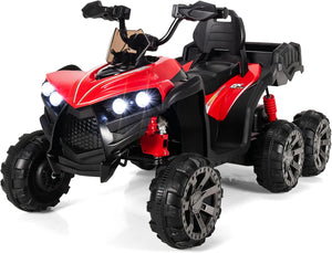 12V Quad Elettrico per Bambini, Macchina Elettrica per Bambini con 6 Ruote 4 Motori Baule Posteriore Luci LED e Musica, Trazione Integrale, 3-6 km/h, 3 Anni+ (Rosso)