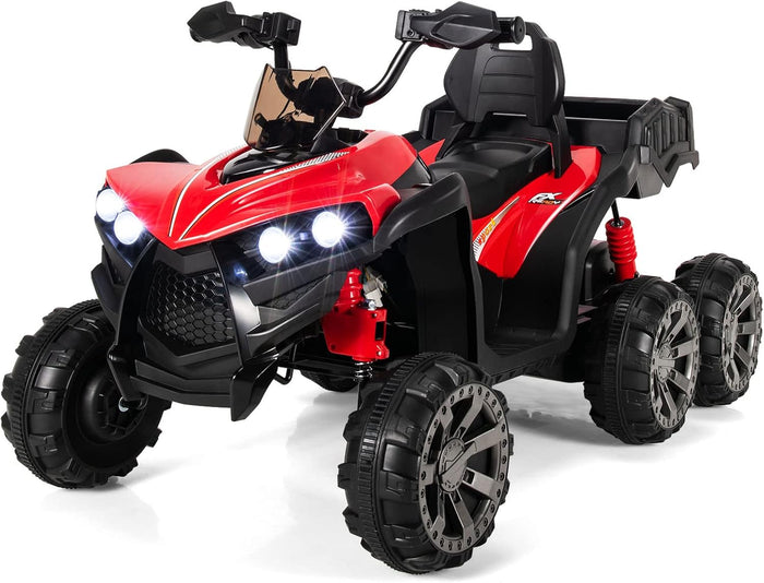12V Quad Elettrico per Bambini, Macchina Elettrica per Bambini con 6 Ruote 4 Motori Baule Posteriore Luci LED e Musica, Trazione Integrale, 3-6 km/h, 3 Anni+ (Rosso)