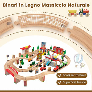 Tavolo e Set di Trenini in Legno, Tavolo Reversibile e Staccabile e Binari in Legno Massiccio, Set da Gioco Creativo 84/80 Pezzi, per Bambini 3 Anni+ (Stile 1)